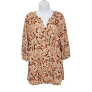 Melloday Anthropologie Womens Floral Boho Popover Blouse Tunic Oversized Small.
